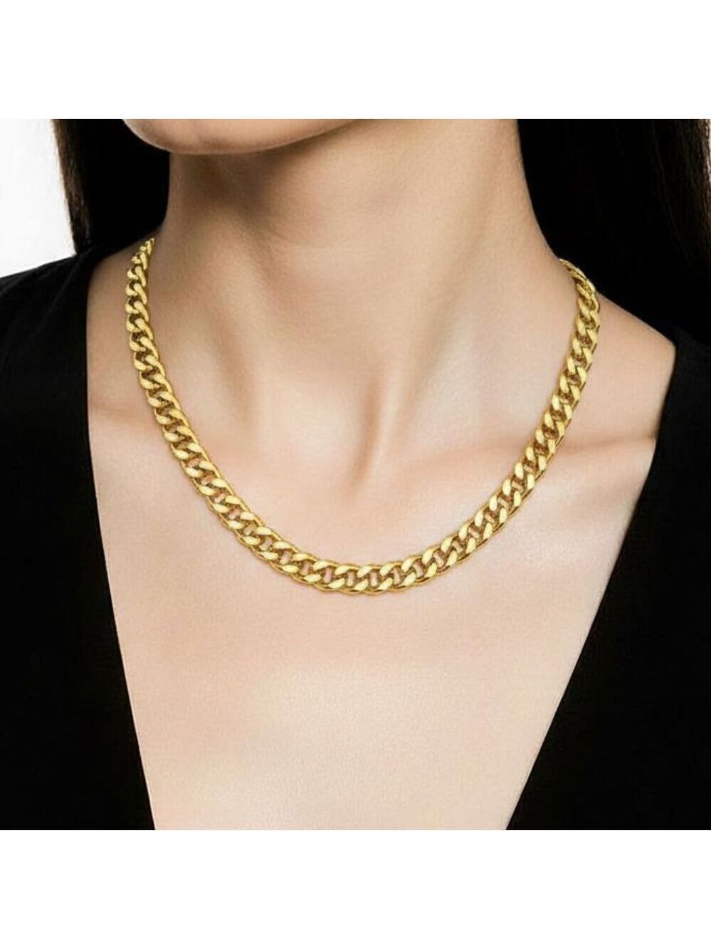 Stainless Steel Golden 9mm Choker Necklace, Six-Sided Polished Clavicle Chain